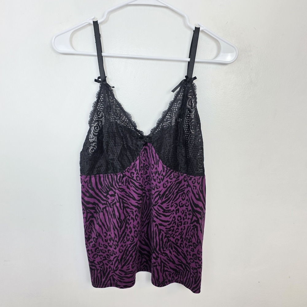 Delta Burke Black Purple Animal Print Lacey Babydoll Y2K Whimsygoth Tank Sz L